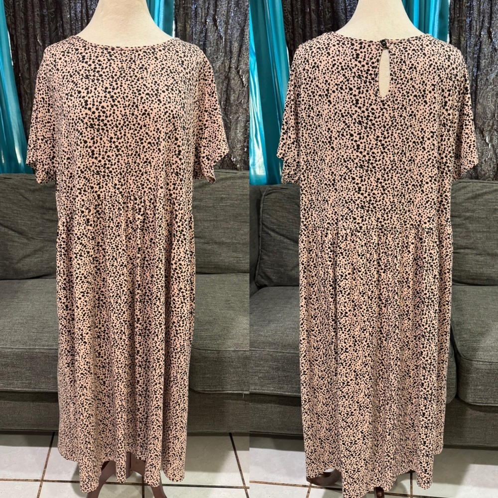 Wednesday's Girl Dalmatian Print Smock Dress Tan Black Plus Size 24 Cheetah
